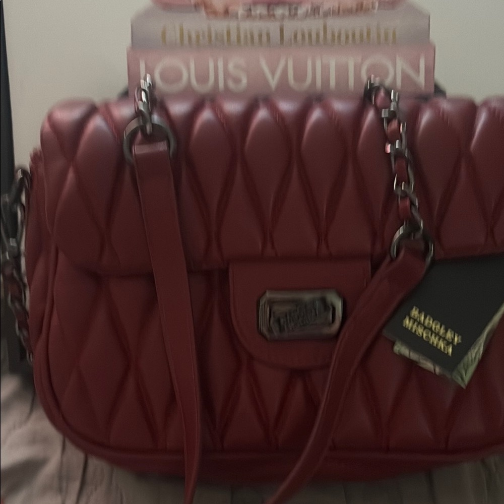 Red Designer Badgley Mischka Quilted Shoulder Bag